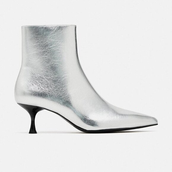Zara Shoes - Zara Silver Metallic Kitten Heel Ankle Boots Date Night Clubbing EU 37/US 6